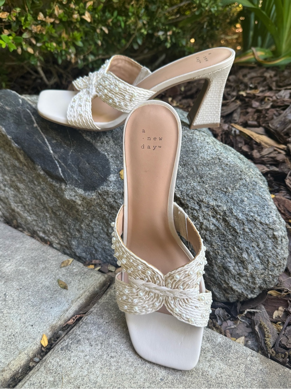 a new day Ivory Beaded Knot Mule Heels